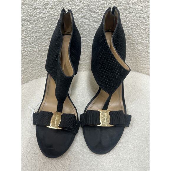Salvatore Ferragamo Black Suede Heels - Women's Size 37.5 - Picture 6 of 6